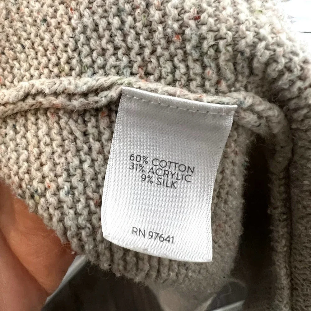 J. JILL Women's Confetti Knit Open Front Cardigan Sweater Oatmeal Silk Blend L - Picture 9 of 12